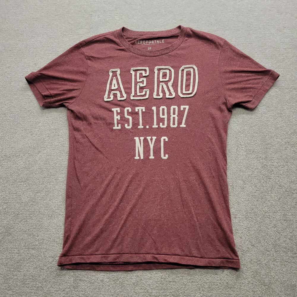 Aeropostale Mens Small Aero NYC Est 1987 Red Heather Graphic T Shirt